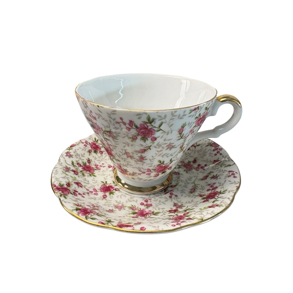 Royal Grafton Chintz Pink Rose Tea Cup & Saucer Set England Read